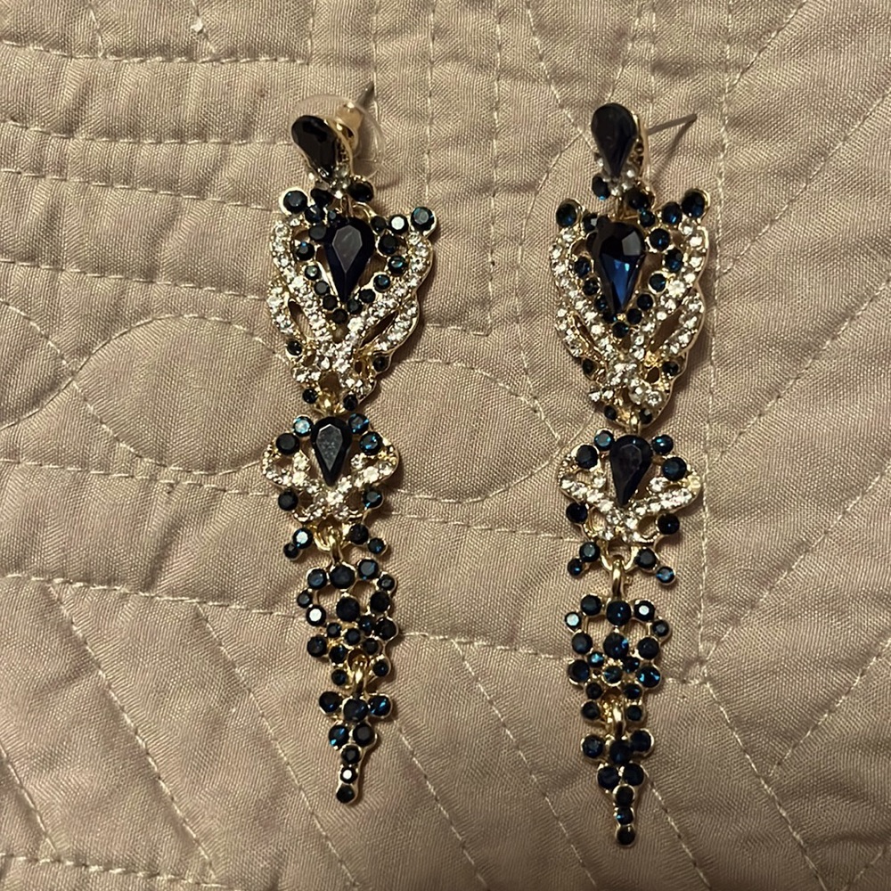 Blue Stone and Rhinestone hanging earrings
